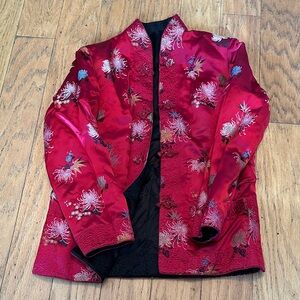 Vintage Peony reversible black and red floral mandarin brocade jacket